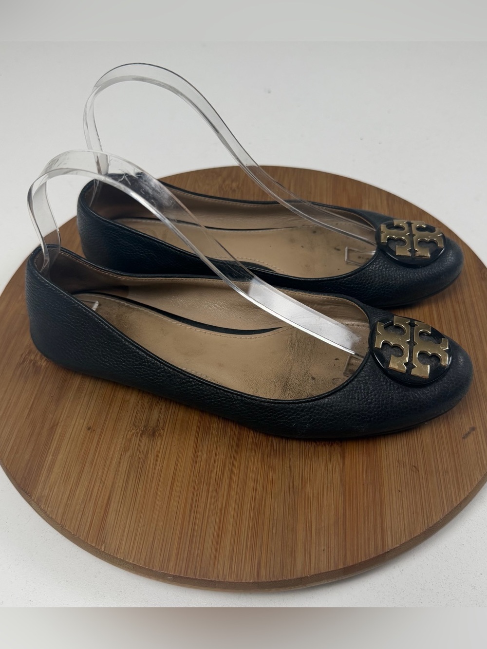 Tory Burch Black Leather Logo Medallion Flats